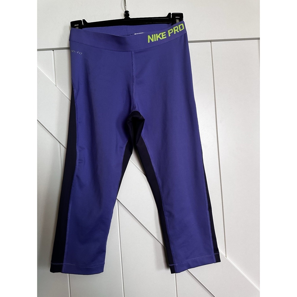 Nike PRO Crop Tight Purple/Black Athletic Capri Leggings Small‎
